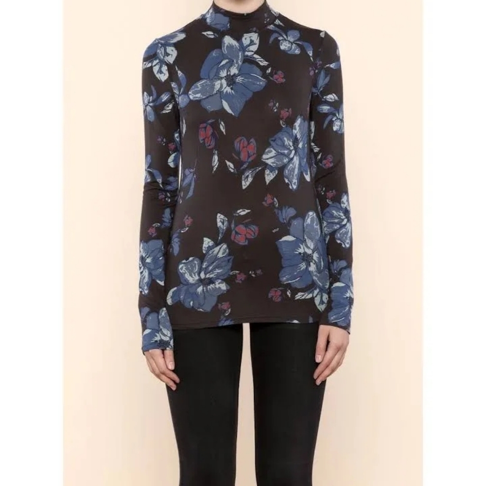 FREE PEOPLE FLORAL LONG SLEEVE MOCK TURTLE NECK